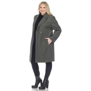 White Mark Women's Plus Size Classic Walker Coat Dark Olive Green 2X